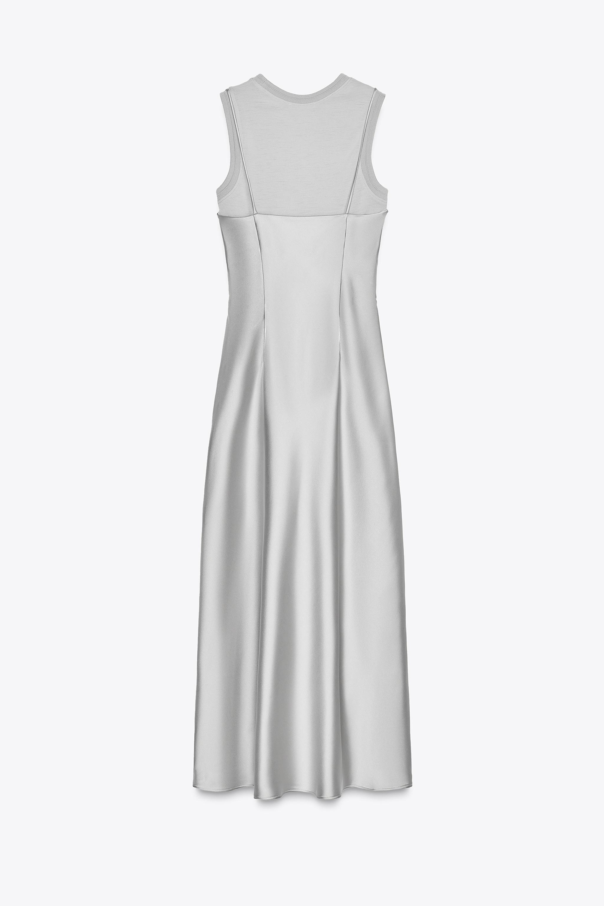 【ZARA】ウールコンビサテンワンピースグレイッシュ3039/002/826 ウールコンビサテンワンピース - グレイッシュ | ZARA Japan / 日本