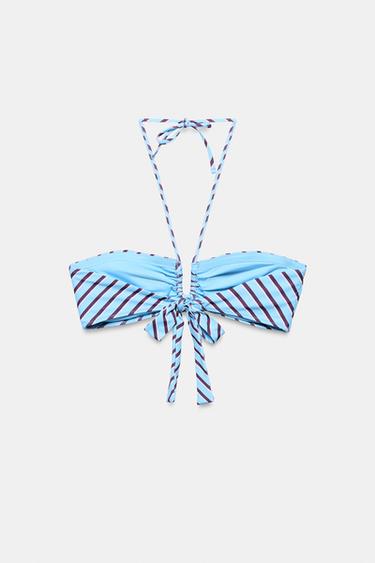 HAUT DE BIKINI BANDEAU IMPRIMÉ RAYURES - Bleu de Zara - Image 6