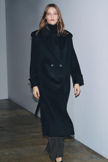 MANTEAU LONG MÉLANGE LAINE ZW COLLECTION LIMITED EDITION - Bleu marine de Zara - Image 3