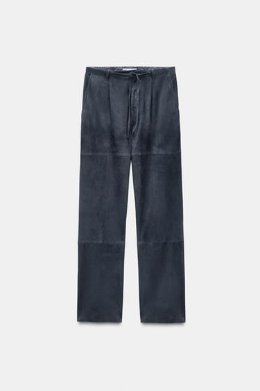 LIMITED EDITION SUEDE LEATHER TROUSERS - Anthracite grey by Zara