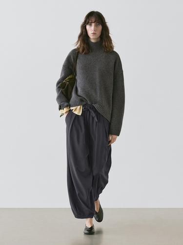 Zara Voluminous wide-leg pleated trousers - Navy blue - Image 0