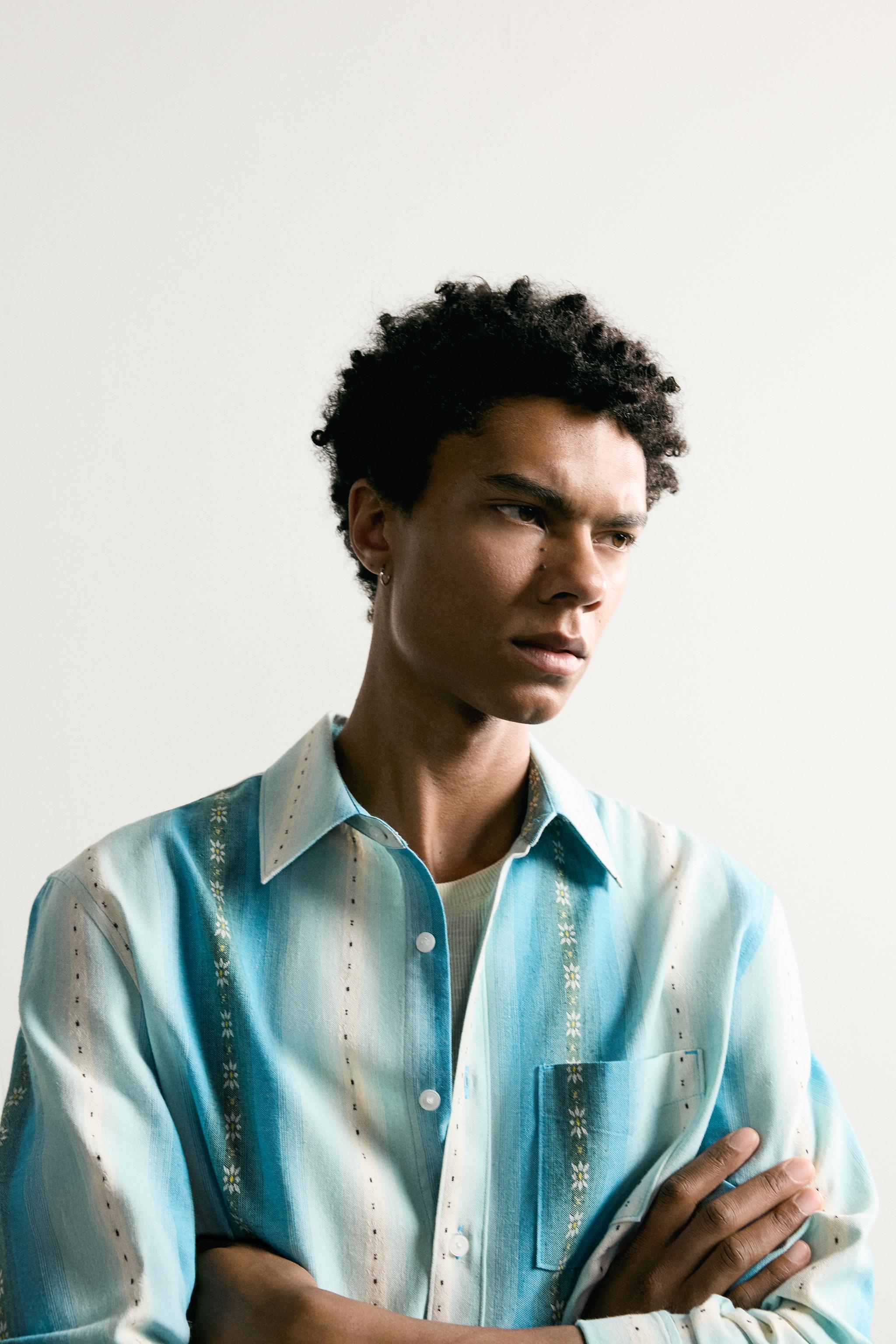 Мужские рубашки Zara RELAXED FIT STRIPED JACQUARD SHIRT — фото 5