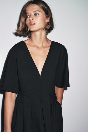 ZW COLLECTION V-NECK MIDI DRESS - Black by Zara - Image 1