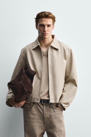RELAXED FIT ZIP-UP JACKET - Olive Green by Zara