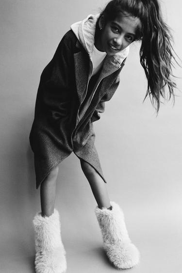 Zara LONG COAT WITH REMOVABLE HOODIE - Gray