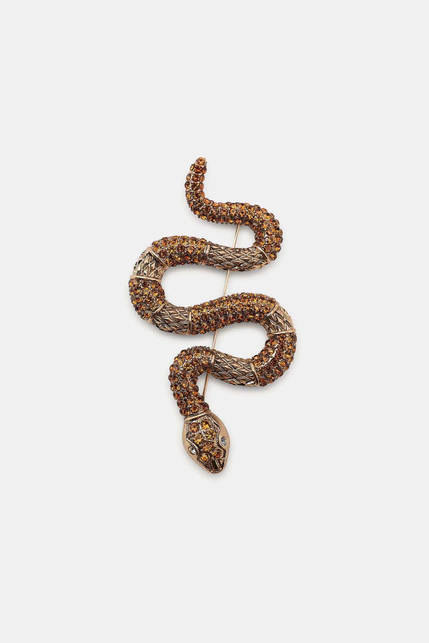 Женская брошь Zara Rhinestone Snake, цвет: Оранжевый — фото 2