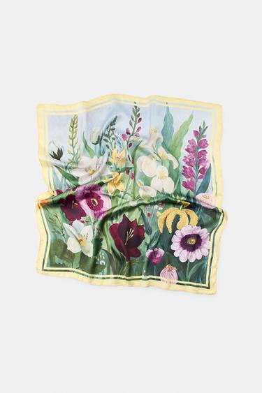 Zara SATIN EFFECT FLORAL SCARF - Multicolored