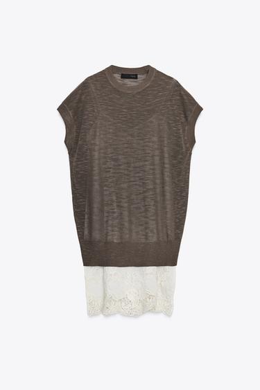 VESTIDO COMBINADO PUNTO - Marrón / Topo de Zara