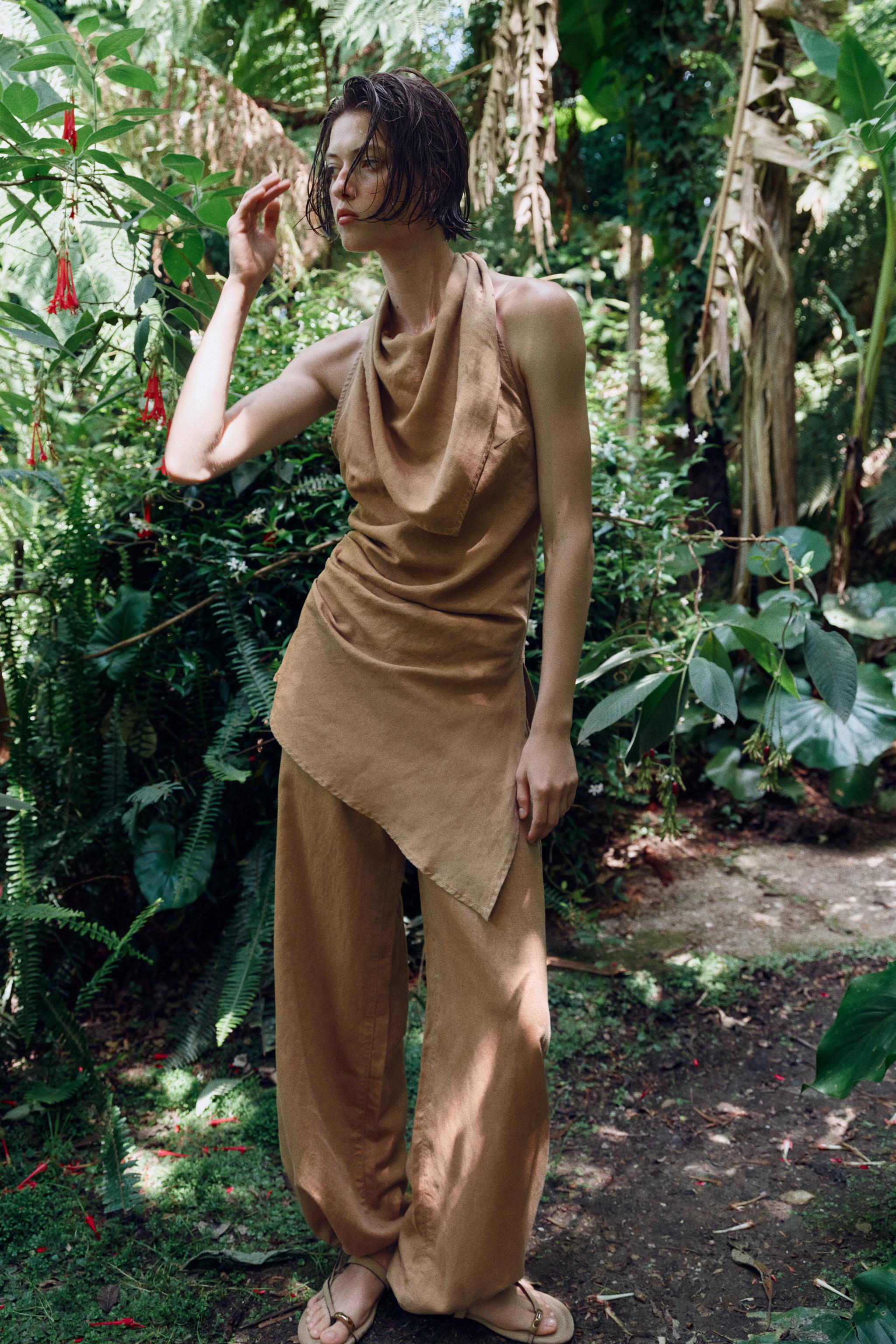 Женские брюки Zara LINEN DRAWSTRING WIDE LEG PANTS