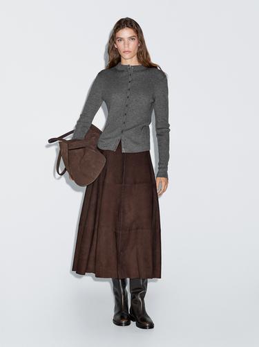 Zara Ribbed wool blend cardigan - Mid-gray