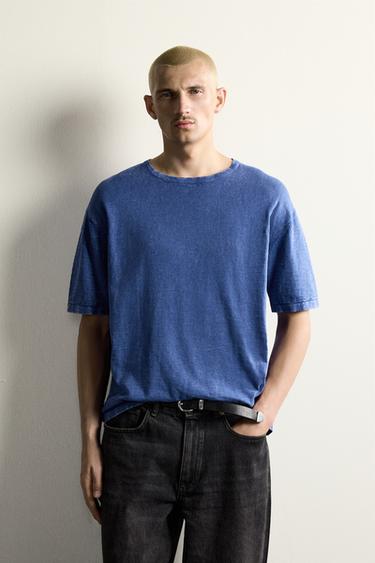 TEXTURED KNIT T-SHIRT - Ink blue by Zara