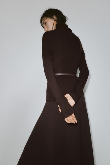 PULL 100 % LAINE COL MONTANT CEINTURE - Chocolat de Zara - Image 3
