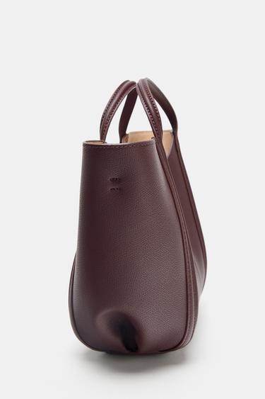 MINI CITY BAG WITH TOPSTITCHING - Burgundy Red by Zara - Image 3