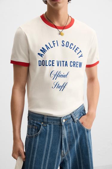T-SHIRT RIB CONTRASTE INSCRIPTION - Blanc de Zara - Image 4