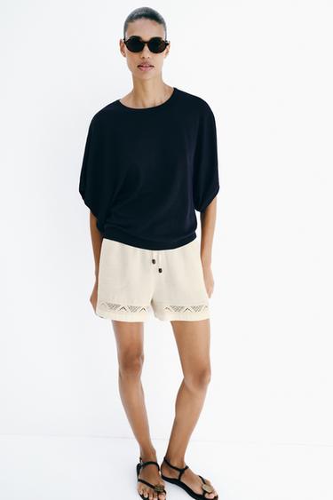 TOP EN MAILLE À MANCHES AMPLES - Bleu marine de Zara