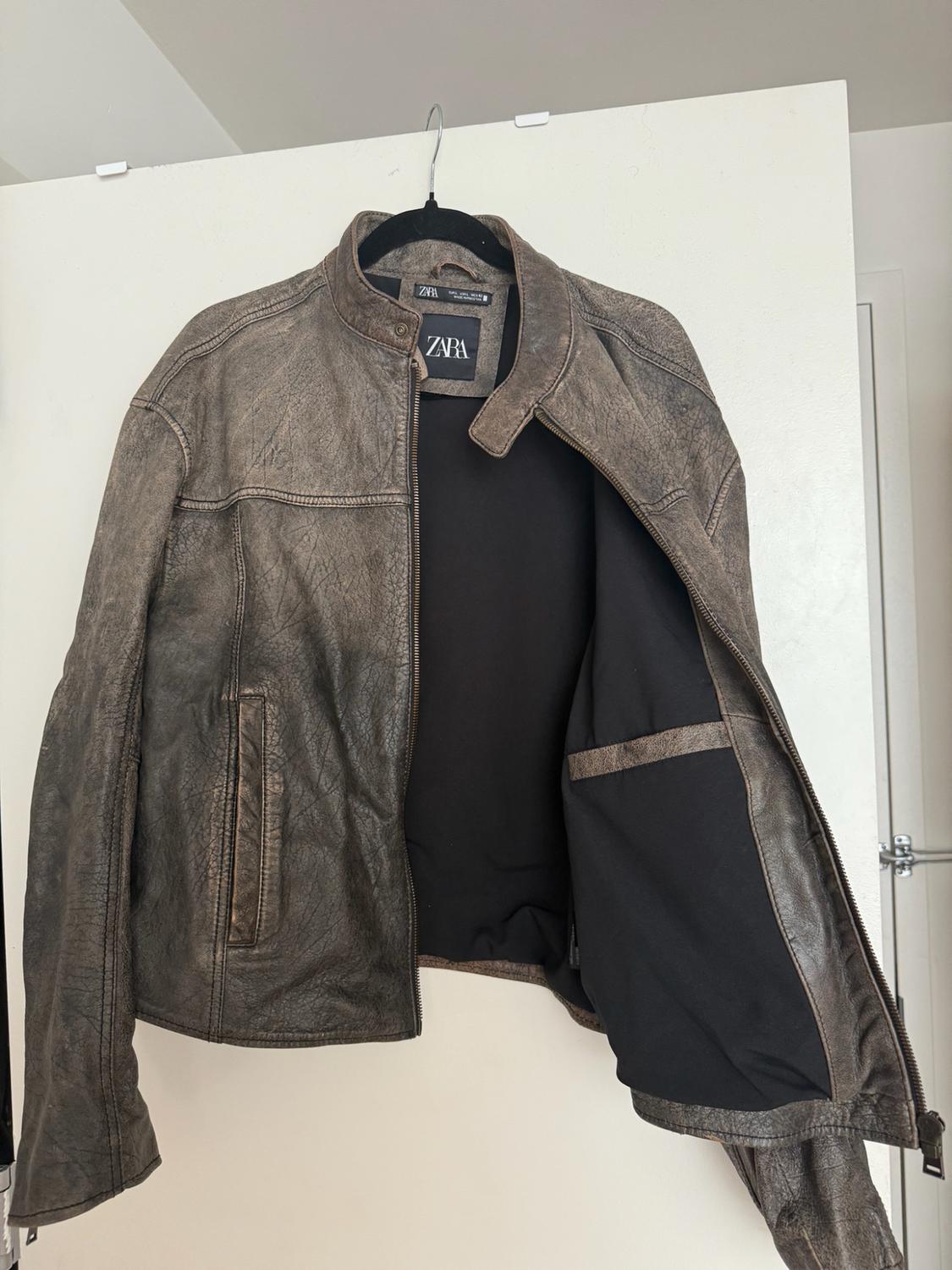WASHED LEATHER BIKER JACKET - Image 3