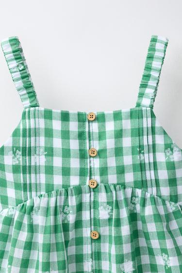 TOP BRODERIES À CARREAUX VICHY - Blanc / Vert de Zara - Image 2