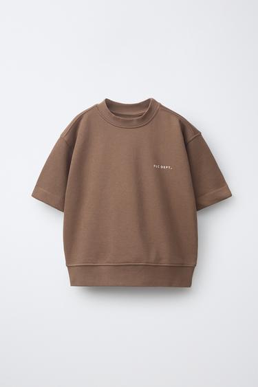 SHORT SLEEVE SWEATSHIRT WITH RAISED SLOGAN - Light brown by Zara