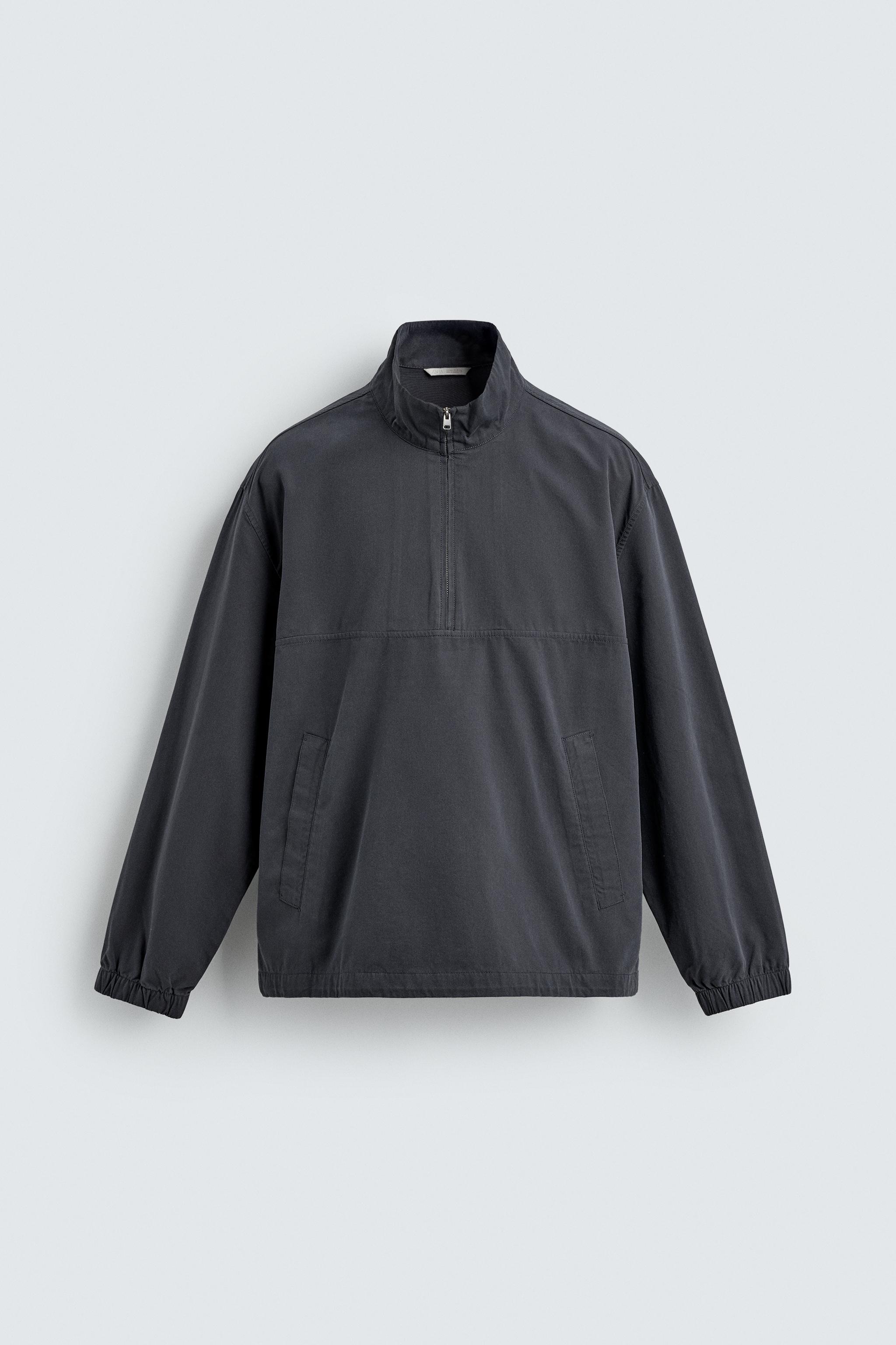 COTTON LYOCELL BLEND QUARTER-ZIP OVERSHIRT - Anthracite grey