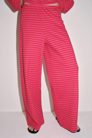STRIPED COTTON AND LINEN TROUSERS - Pink / Lilac by Zara - Image 3