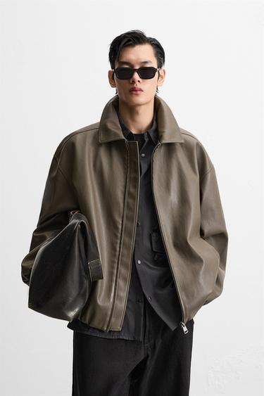 LEATHER EFFECT JACKET - Grey by Zara