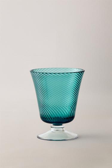 ACRYLIC WINE GLASS WITH LINEAR DESIGN - Turquoise by Zara