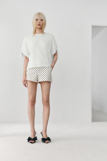 Zara 棉質綁帶 T 恤 - 白色