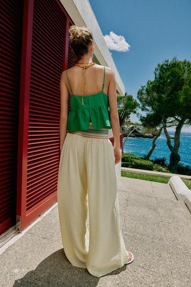 PANTALON LARGE À TAILLE ÉLASTIQUE - Jaune de Zara - Image 4