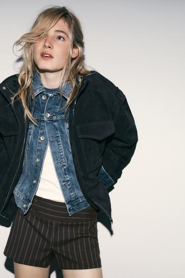 Zara 100% SUEDE LEATHER POCKETS JACKET - Blue