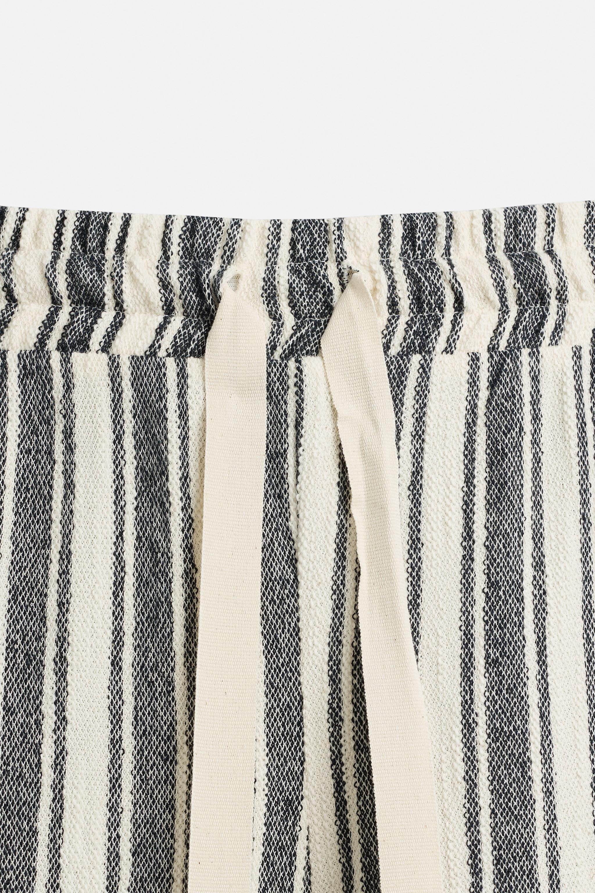 ジャカードストライプパンツ - ホワイト/ネイビーブルー | ZARA Japan