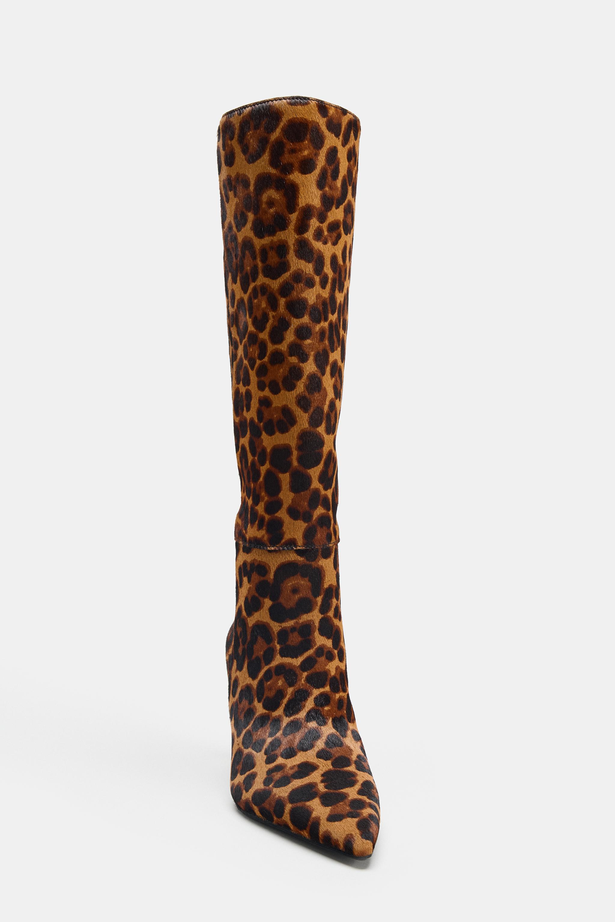 ANIMAL PRINT LEATHER AND SHEEPSKIN BOOTS Leopard ZARA United