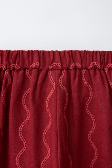 PANTALON WIDE LEG ONDES AVEC LIN - Rouge soutenu de Zara - Image 3