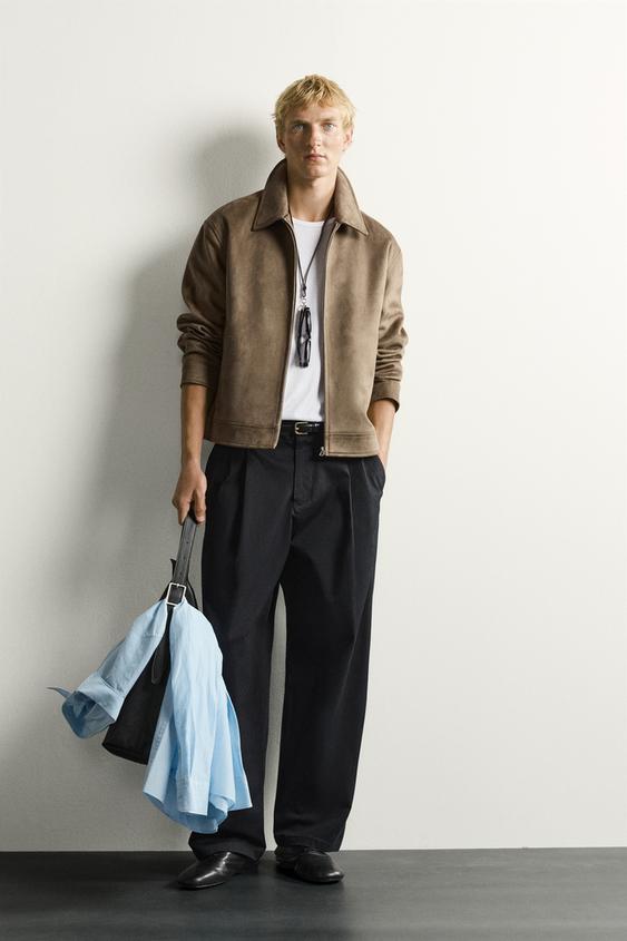 REGULAR FIT FAUX SUEDE JACKET - camel by Zara - Image 0