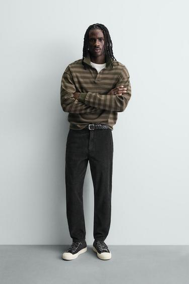 Zara TAPERED FIT CORDUROY PANTS - Black - Image 0