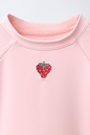 1-6 YEARS/ EMBROIDERED STRAWBERRY RASH GUARD WITH SUN PROTECTION - Pink by Zara - Image 2