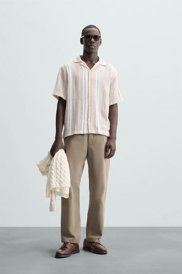 STRIPED TEXTURED SHIRT - Beige by Zara - Image 0