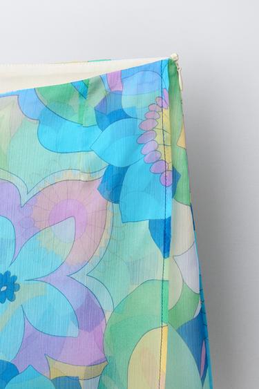 PRINTED WIDE-LEG TROUSERS WITH SKIRT - Sea green by Zara - Image 2