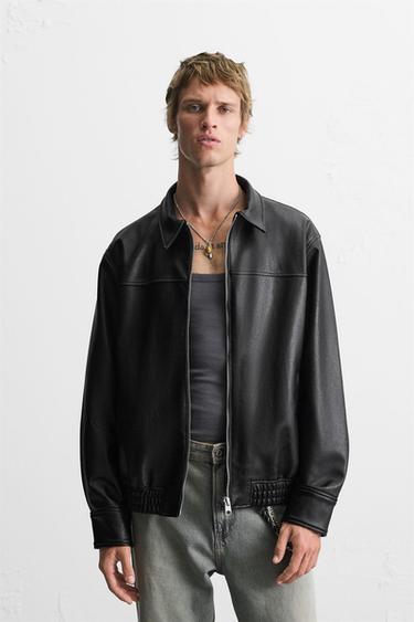 Zara FAUX LEATHER BOMBER JACKET - Black