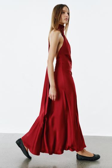 ROBE HALTER SATINÉE ZW COLLECTION - Rouge de Zara - Image 3