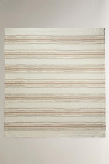 STRIPED LINEN THROW - Ecru by Zara