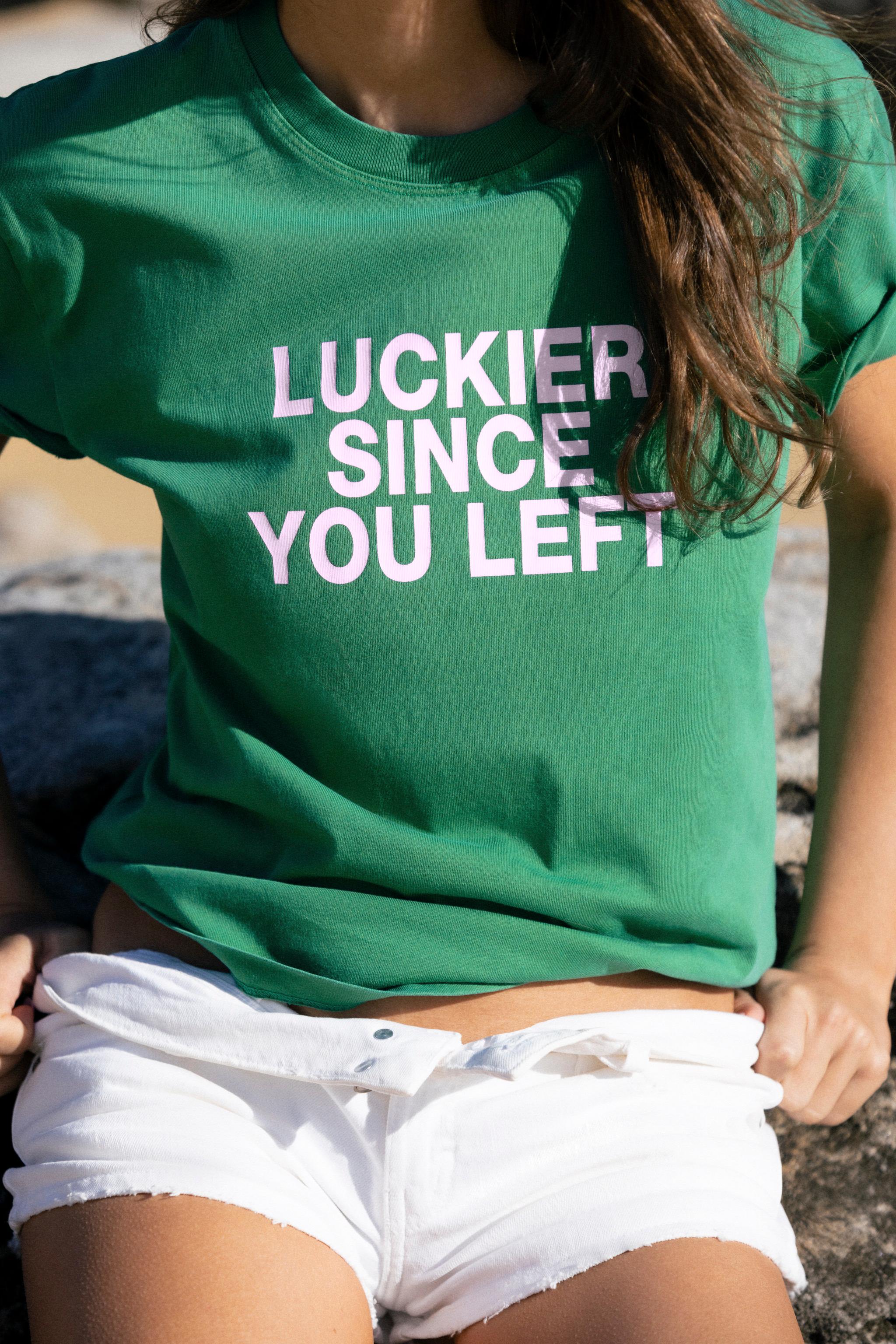 WASHED EFFECT TEXT T-SHIRT — Green