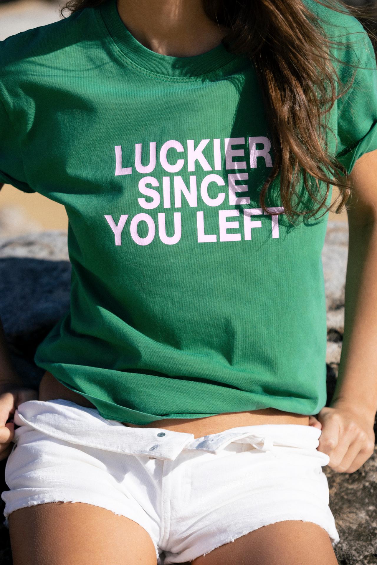 WASHED EFFECT TEXT T-SHIRT — Green