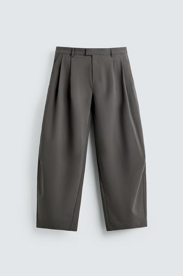 Zara 飄逸打褶長褲 - 灰色