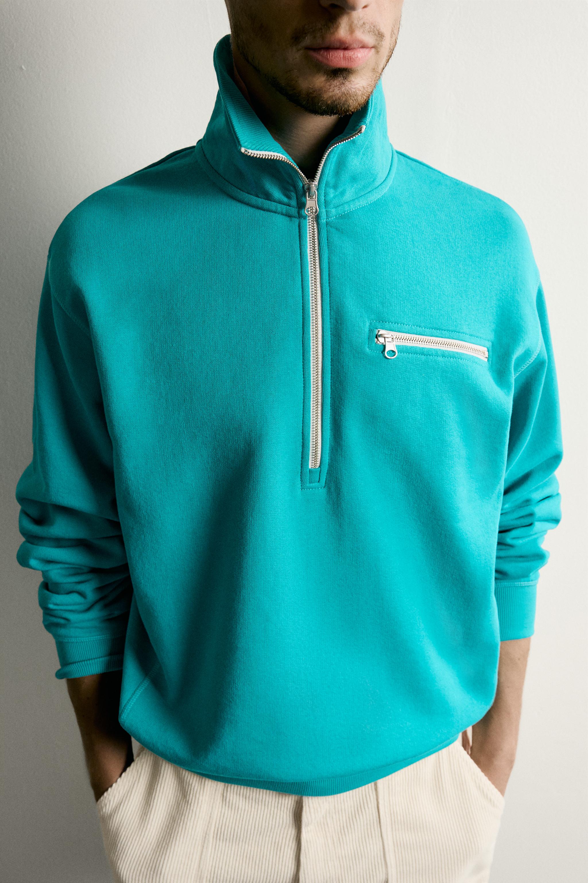 Zara KONTRAST FERMUARLI YAKA SWEATSHIRT görsel 5