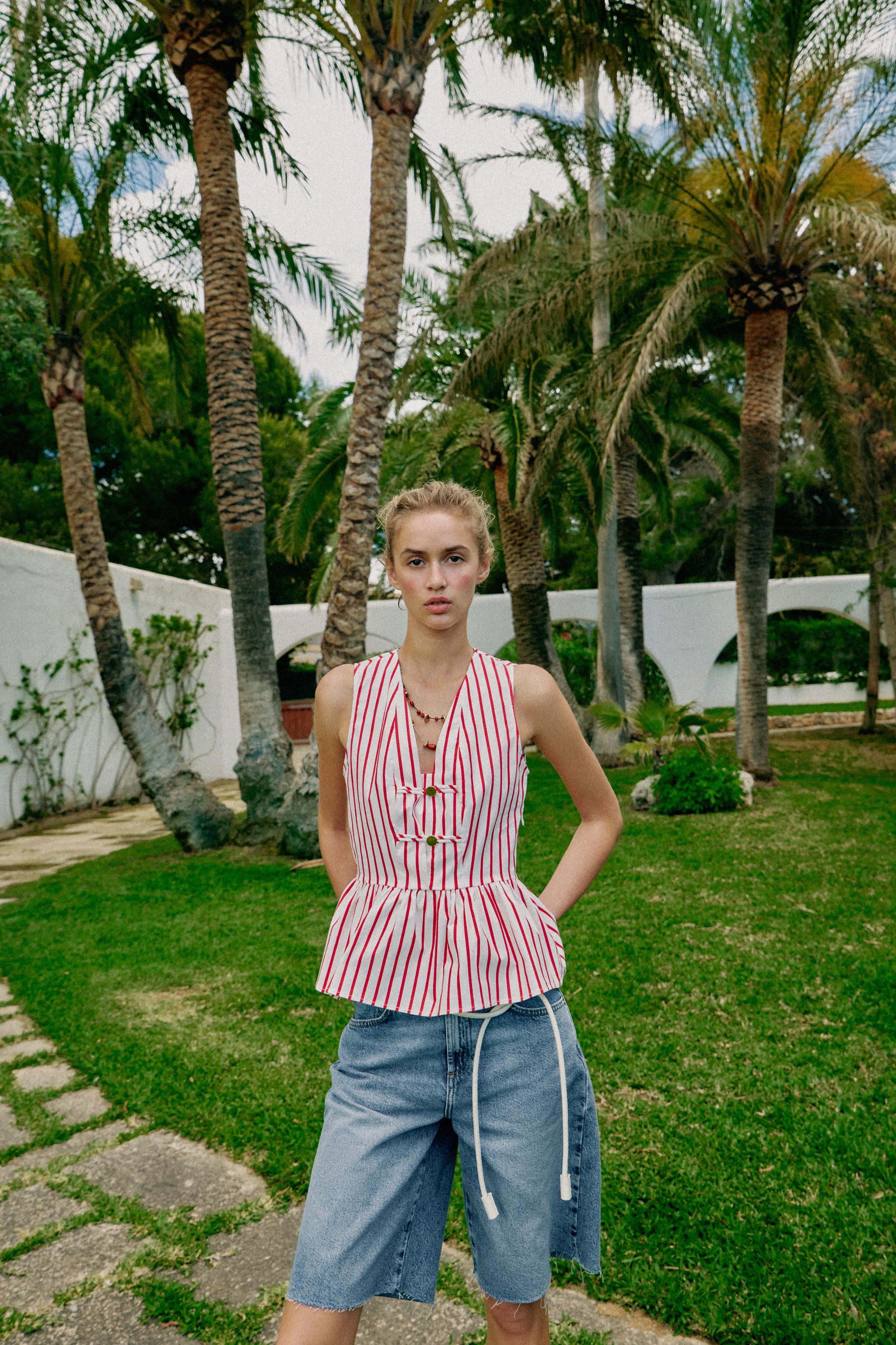 STRIPED FIREMAN CLASP TOP - White / Red | ZARA United States