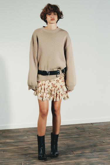 FLORAL RUFFLE MINI SKIRT - Beige by Zara - Image 0