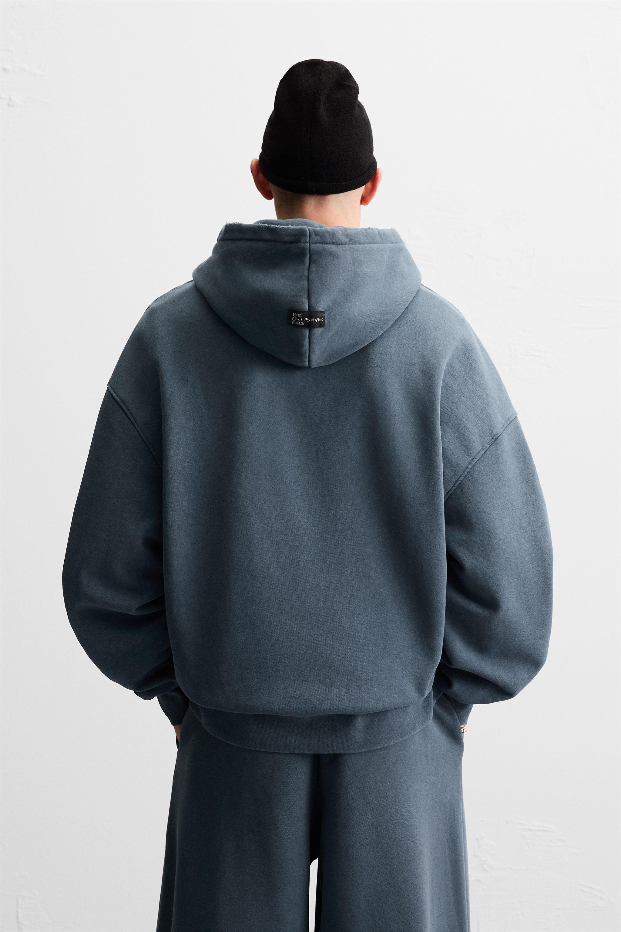 HOODED SWEATSHIRT WITH TEXT - Blue | ZARA United States