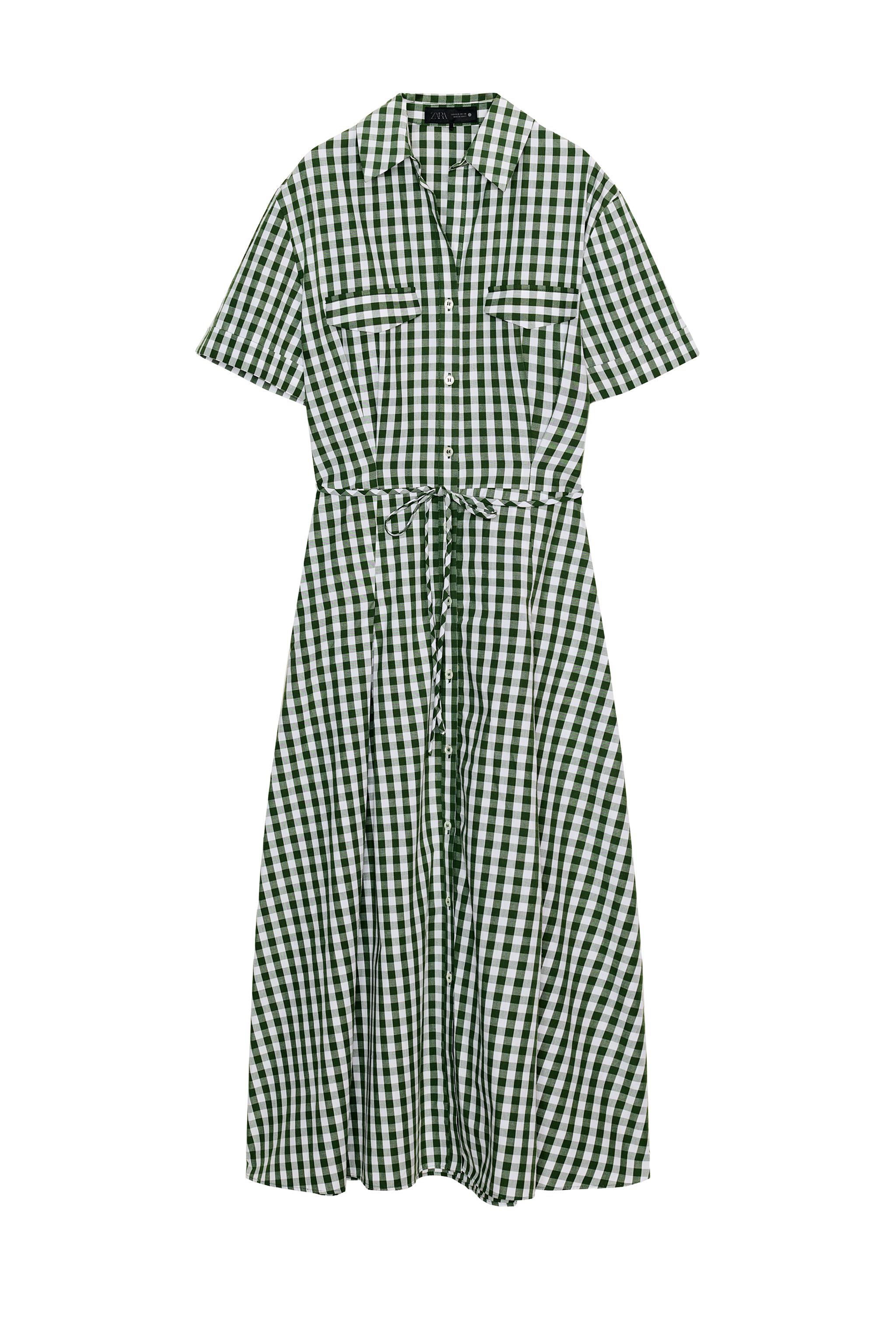 GINGHAM CHECK SHIRT DRESS ZW COLLECTION - Green | ZARA United States GINGHAM CHECK SHIRT DRESS ZW COLLECTION - Green | ZARA United States