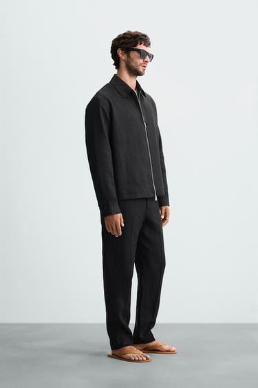 100% LINEN OVERSHIRT - Black by Zara - Image 3