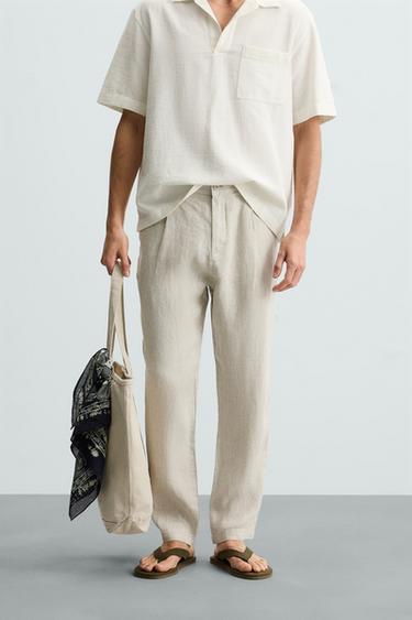 Zara 100% LINEN PANTS - Light beige